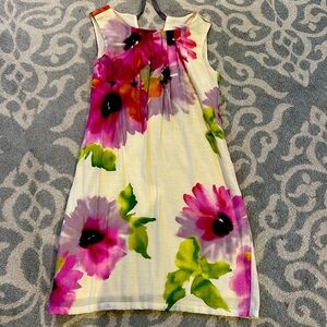 Loft 2P beautiful floral lightweight lined dress with tie at neck in back